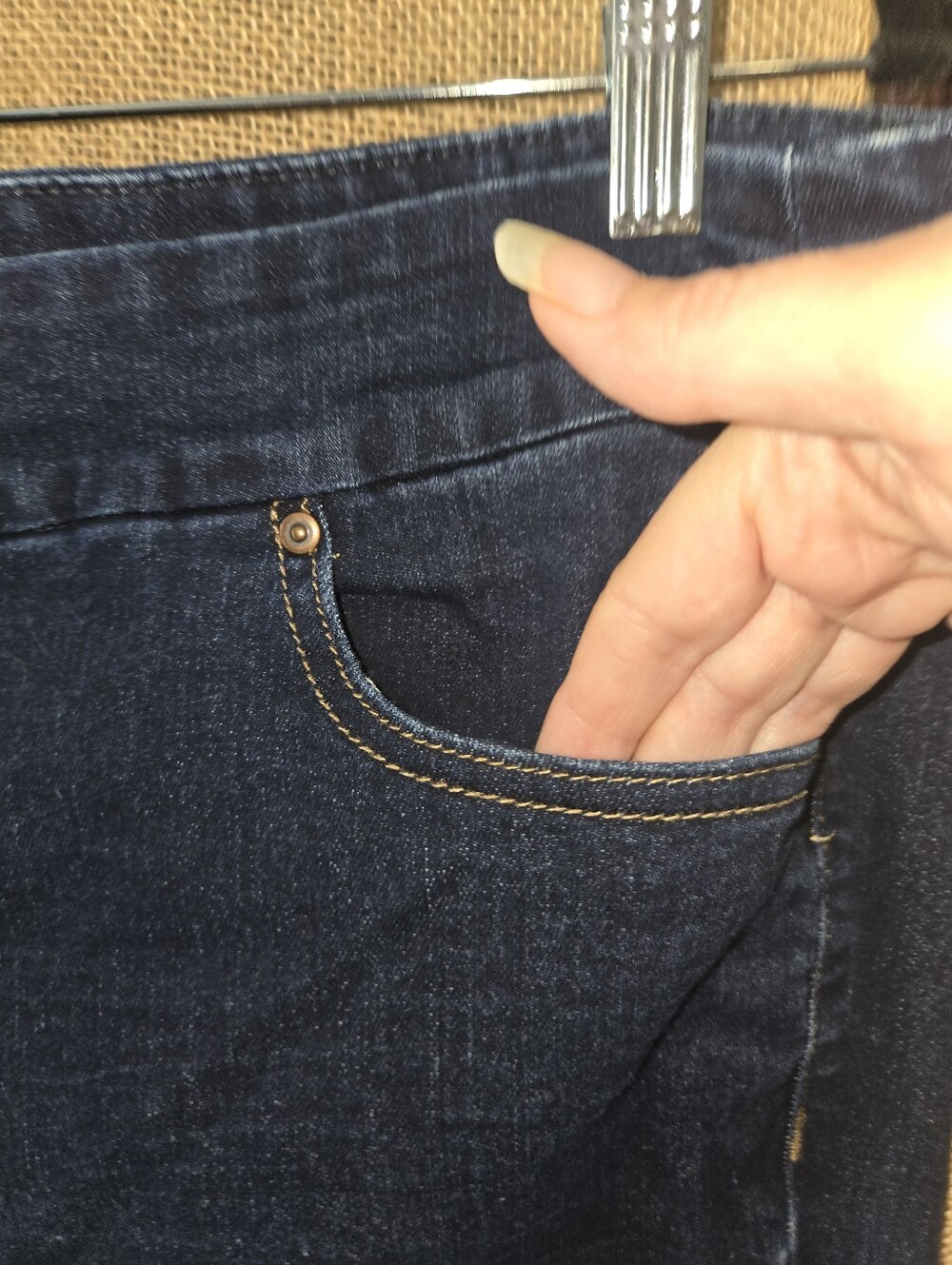 Dark Wash Straight Leg Jeans Elastic Waist Stretch Denim 12L - Picture 2 of 12
